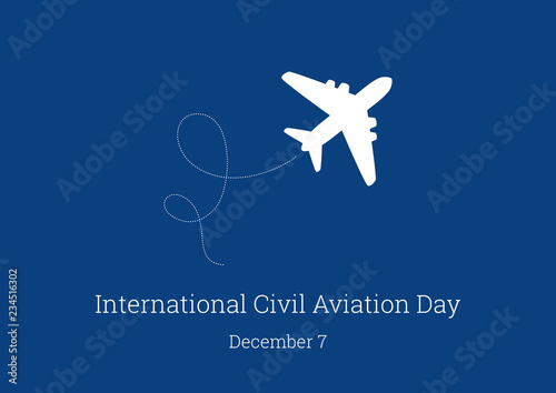 International Civil Aviation Day vector. White silhouette of a plane on a blue background. Silhouette aircraft vector illustration. Important day