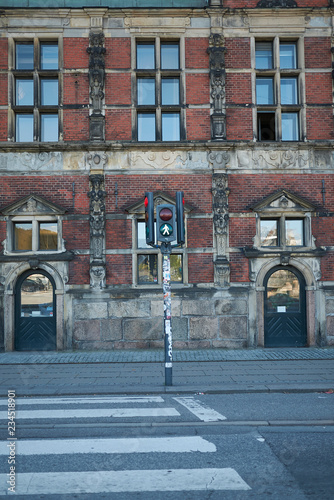 Copenhagen, Denmark - October 10, 2018: Traffic light near Børsen building