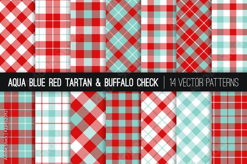 
Aqua Blue and Red Tartan and Buffalo Check Plaid Vector Patterns. Christmas Backgrounds. Hipster Flannel Shirt Fabric Textures. Pattern Tile Swatches Included.