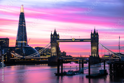 Photography Beautiful Colourful Sky Over the Tower Bridge and London Skyline at Dusk