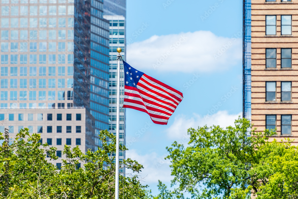 United States Flag Over Lower Manhattan in New York City