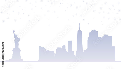 New York city skyline with snowfall. Isolated illustration.