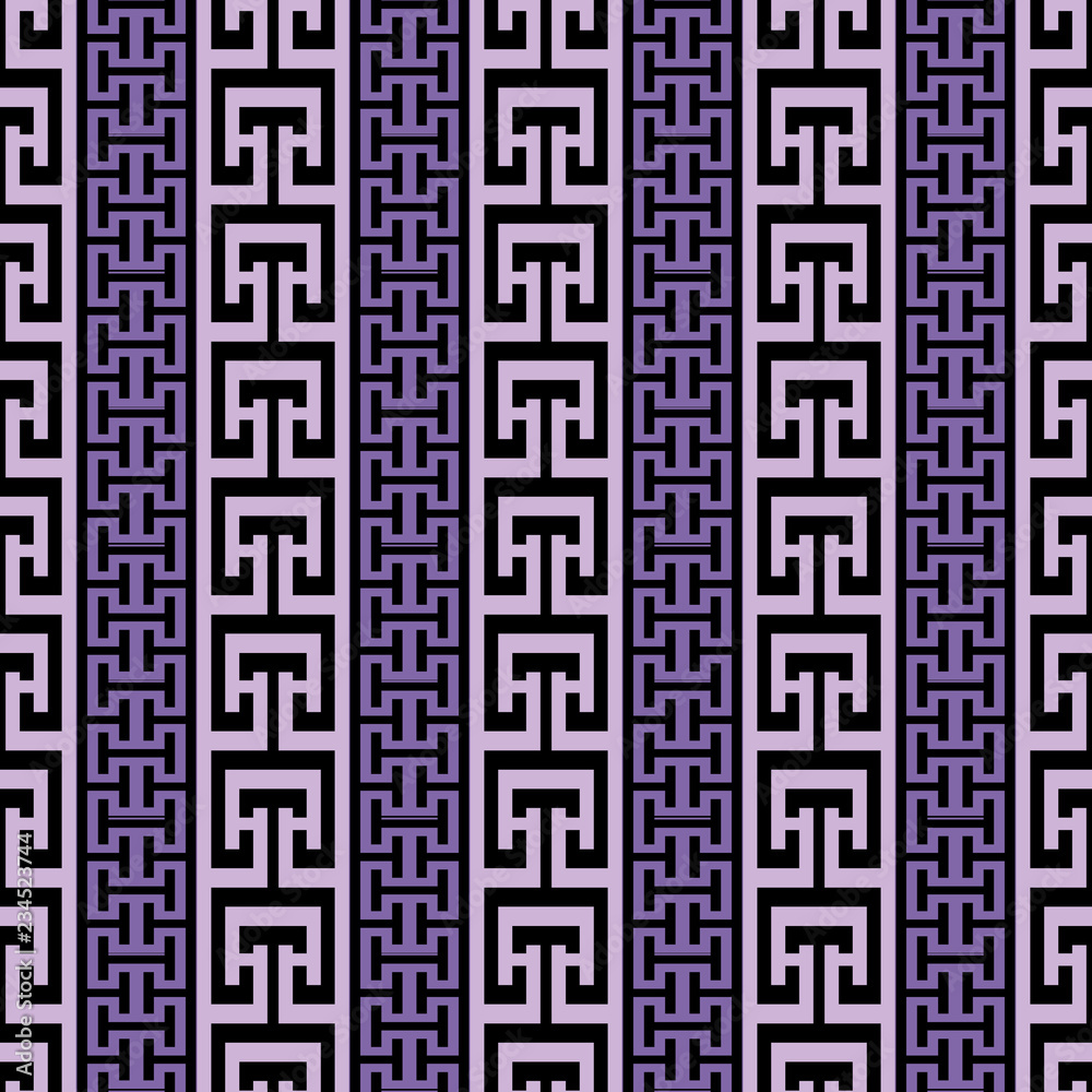 Striped ornate greek vector seamless border pattern. Abstract modern geometric  background. Vertical greek key meanders borders, stripes, ornament.  Repeat ornamental trendy backdrop. Elegant design