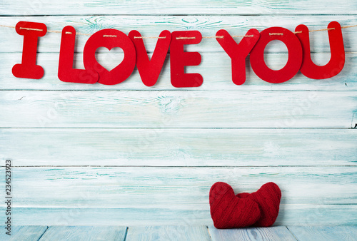 Valentines day greeting card with I love you words