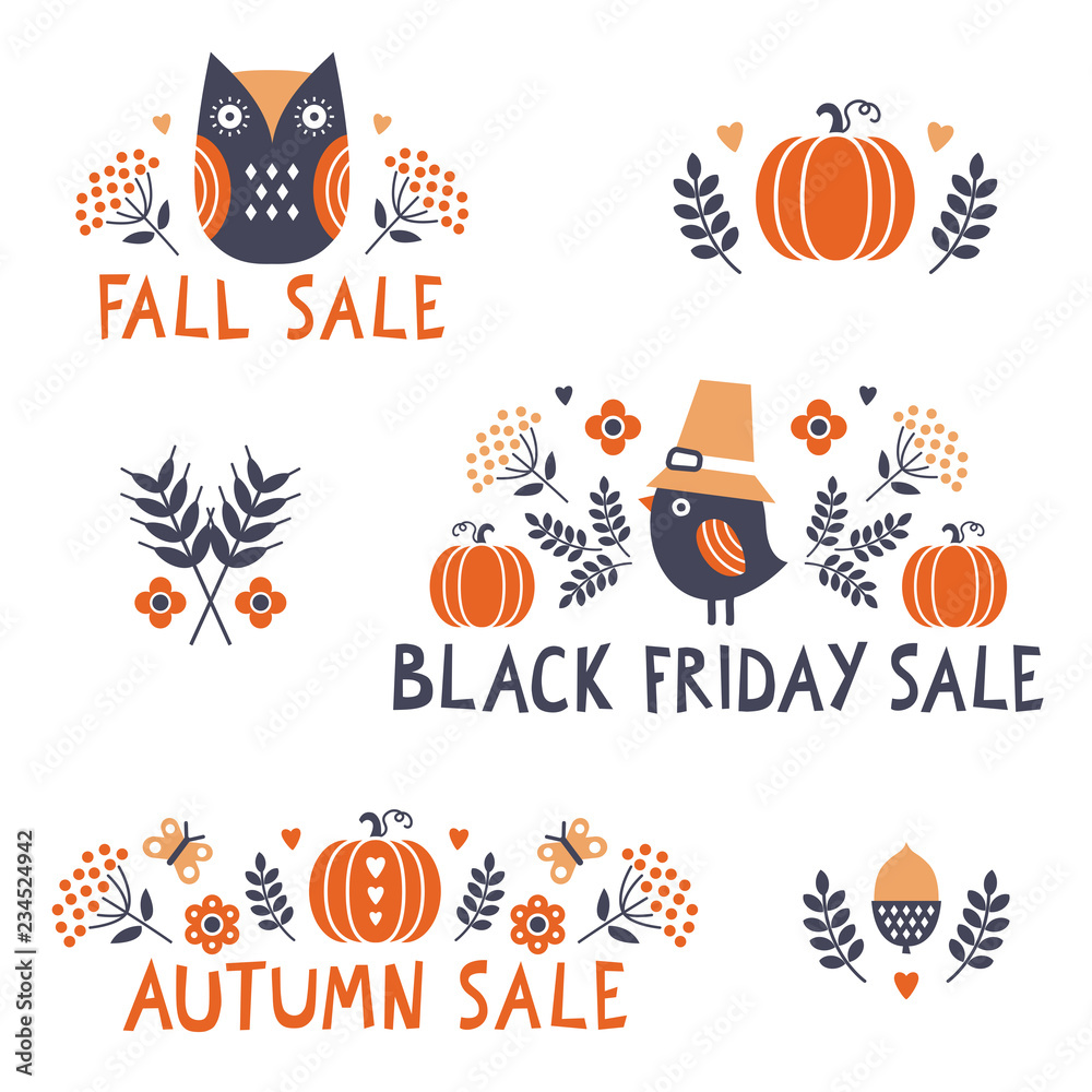 Cute set of vector marketing banners and elements for Fall and Thanksgiving for web, social media and print. Minimal candinavian style text designs for Black Friday Sale, Fall Sale, Autumn Sale. Cute set of vector marketing banners and elements for Fall and Thanksgiving for web, social media and print. Minimal candinavian style text designs for Black Friday Sale, Fall Sale, Autumn Sale.