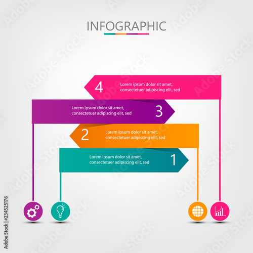 Infographic with 4 steps work flow banner for presentation or web