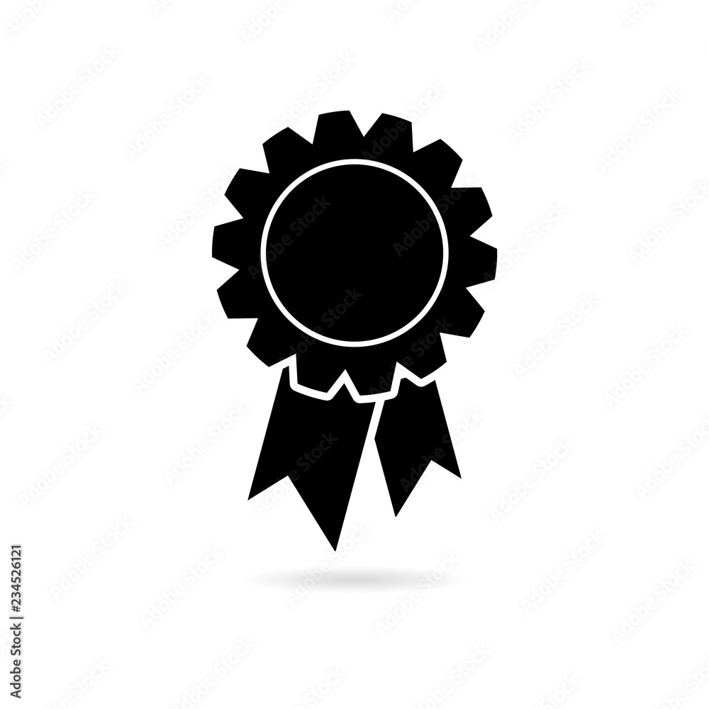 Black badge with ribbons icon or logo, Award ribbon symbol 
