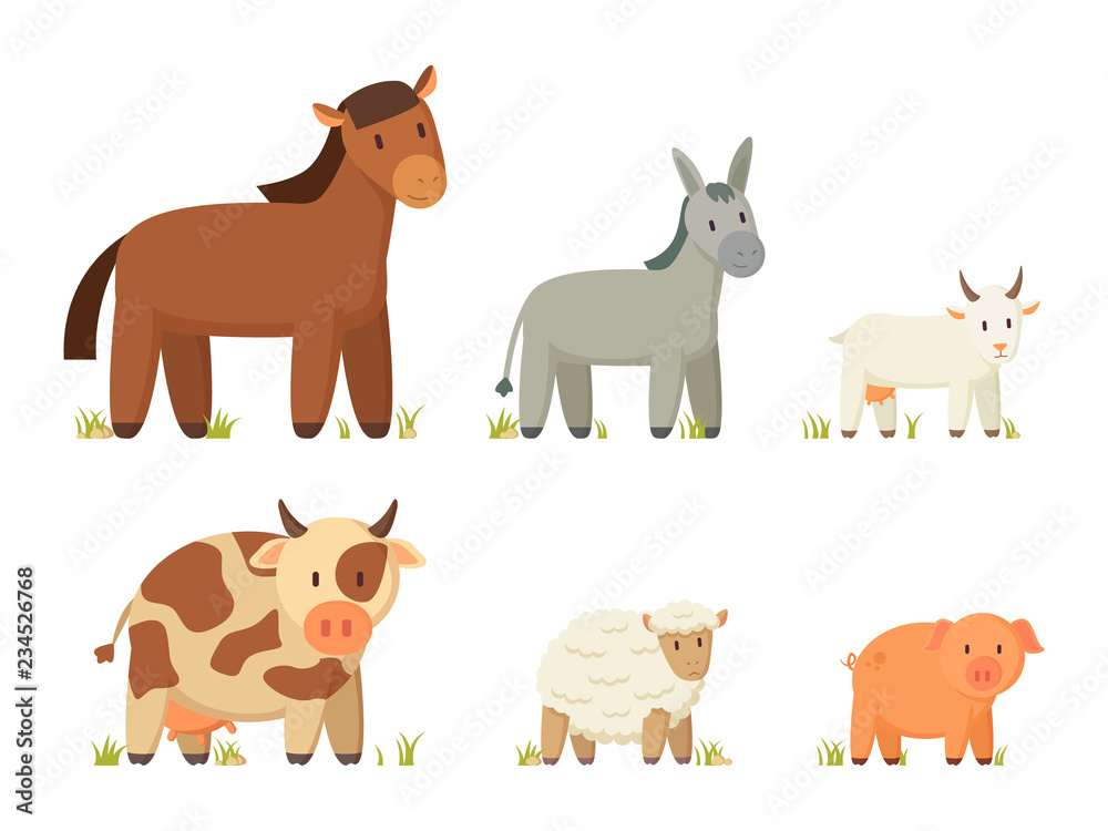 Big Farm Animals Vector Illustration Set Poster Big Farm Animals Vector Illustration Set Poster
