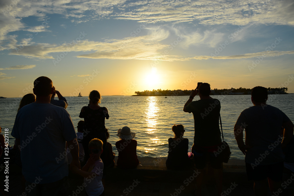 KEY WEST, FL, USA - APRIL 23, 2018: View of sunset from Mallory Square in Key West on the south of Florida