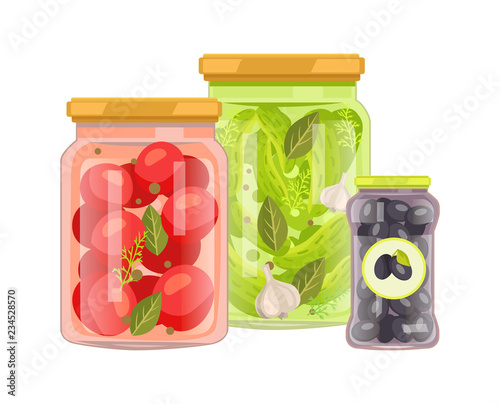 Preserved Vegetables Set, Vector Illustration