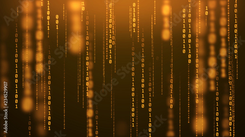 Golden binary rain background wed data transfer