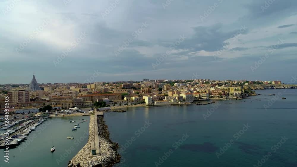Aerial. Ortigia a small island which is the historical centre of the city of Syracuse, Sicily. Italy. Aerial. Ortigia a small island which is the historical centre of the city of Syracuse, Sicily. Italy.