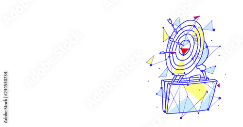 Open briefcase target successful goal business strategy concept sketch doodle horizontal isolated flat