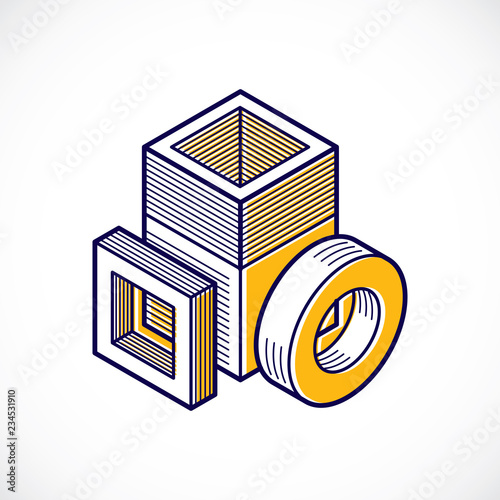 Engineering three-dimensional construction, abstract vector trigonometric shape.