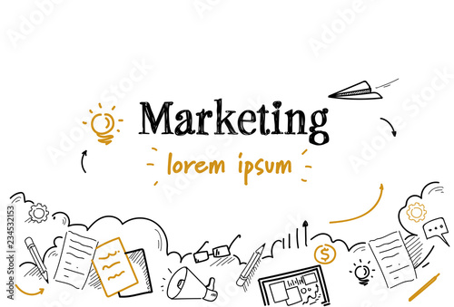 successful marketing strategy concept sketch doodle horizontal isolated
