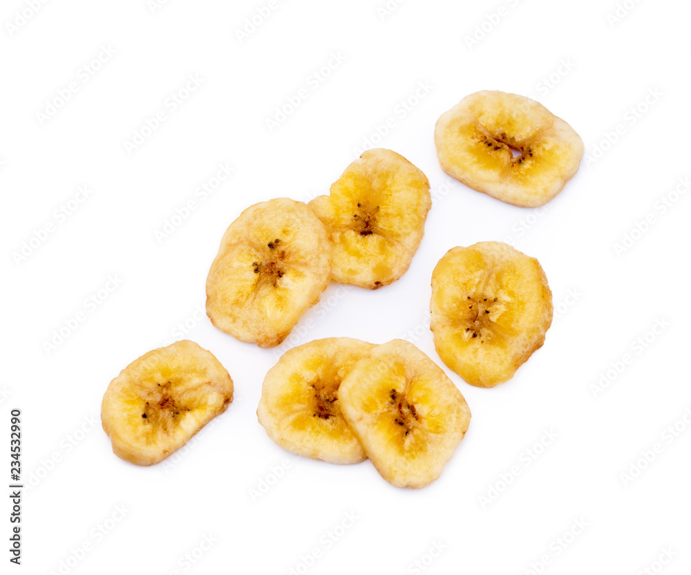 Dried sliced banana isolated on white background Dried sliced banana isolated on white background