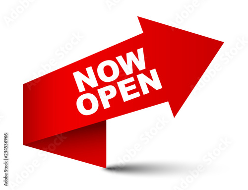 red vector banner now open