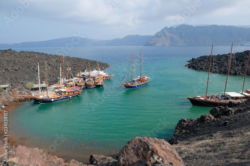 Boat trip on the caldera around the island of Santorini  Greece