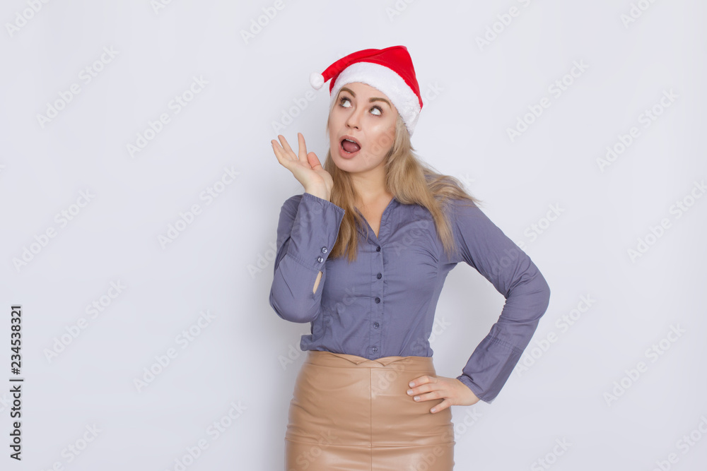 Business woman in Christmas hat Business woman in Christmas hat