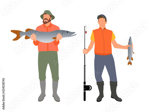 Fishing People with Results Vector Illustration