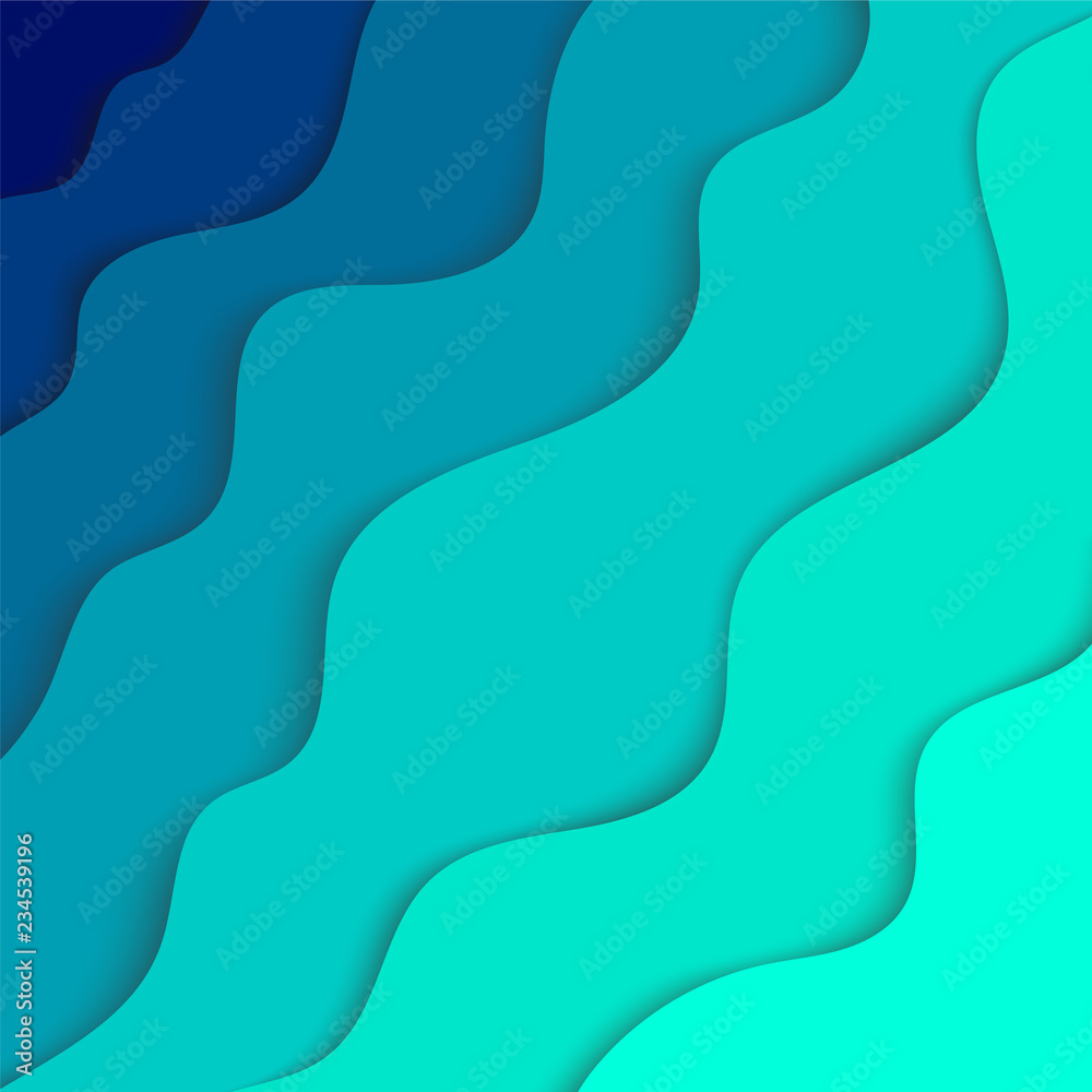 Blue abstract background. Paper cut background. Composition with fluid shape, waves. Frame for text. Vector template Blue abstract background. Paper cut background. Composition with fluid shape, waves. Frame for text. Vector template