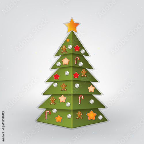 Christmas greeting with tree and decorations
