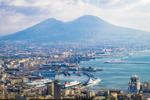 Napoli and mount Vesuvius in the background in a summer day, Italy