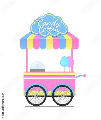 Candy Cotton Wagon Colorful Vector Illustration