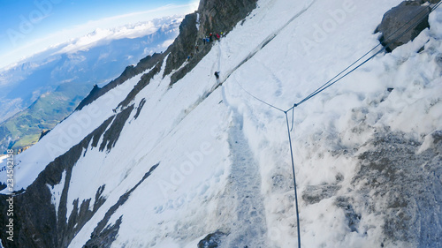 Climbing Mont Blanc, Dangerous Couloir passage photo