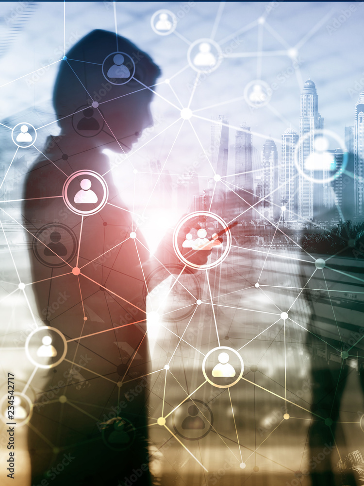 Double exposure people network structure?? HR - Human resources management and recruitment concept. Abstract Cover Design Vertical Format. Double exposure people network structure?? HR - Human resources management and recruitment concept. Abstract Cover Design Vertical Format.