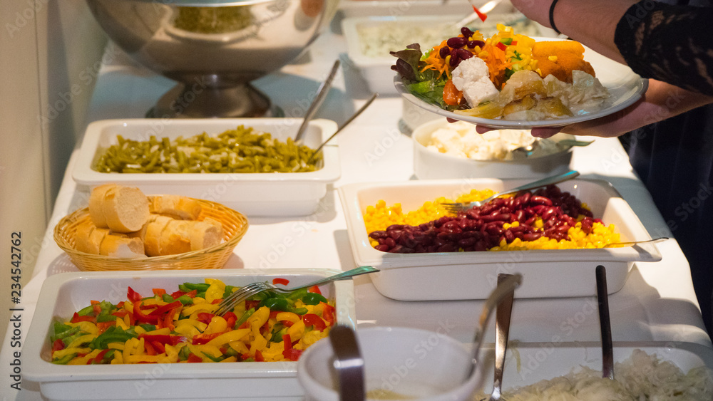 buffet meals are beautifully on the table.