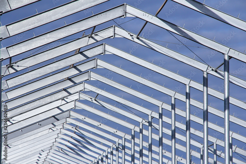 Structure of  building. Steel construction on sky background