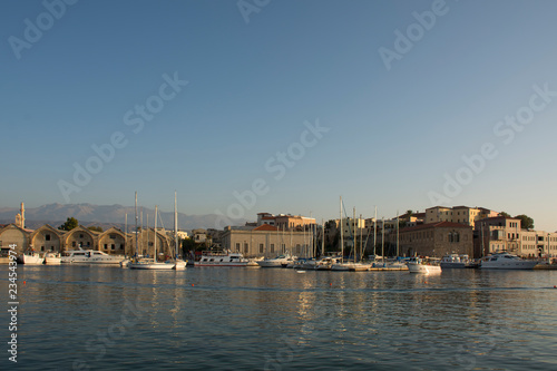 Venetian Harbor and port of Chania Old Town. Crete island of Greece