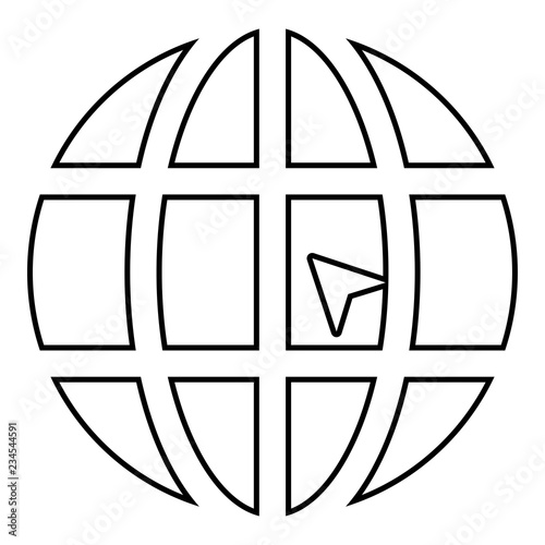 World with arrow world click concept website icon black color illustration  outline