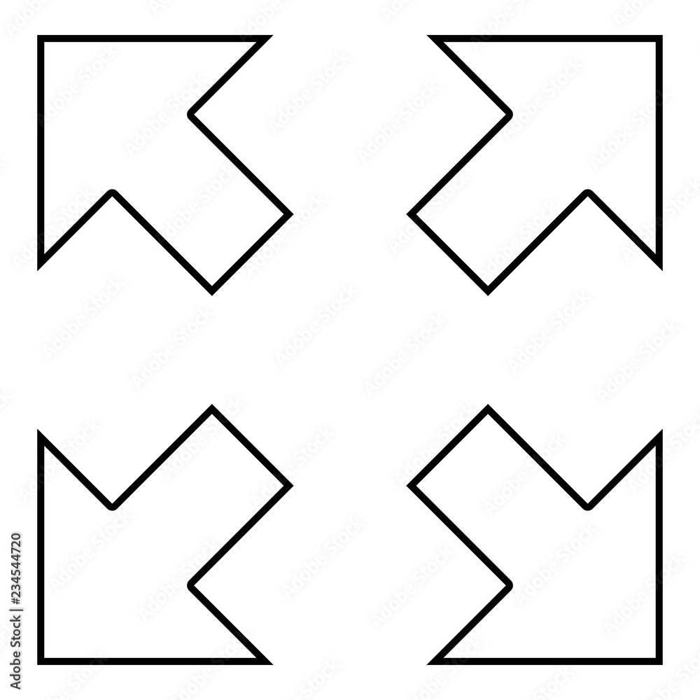 Four arrows pointing to different directions from the center icon black color illustration outline Four arrows pointing to different directions from the center icon black color illustration outline