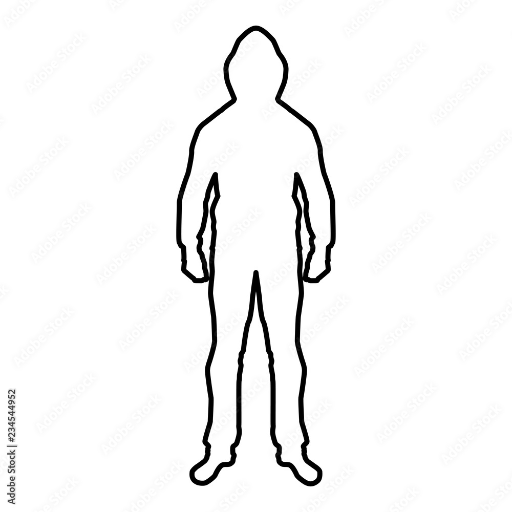 Man in the hood concept danger silhouette front side icon black color illustration outline Man in the hood concept danger silhouette front side icon black color illustration outline