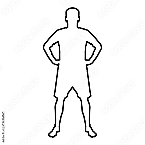 Man holding hands on belt confidence concept silhouette manager business icon black color illustration  outline