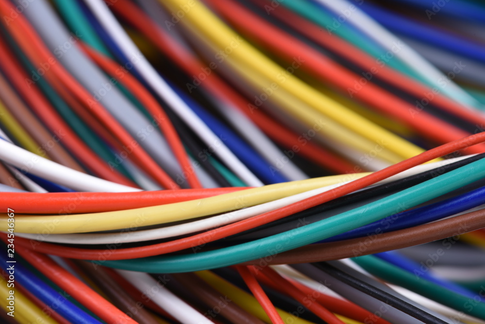 Closeup of colorful electric cable