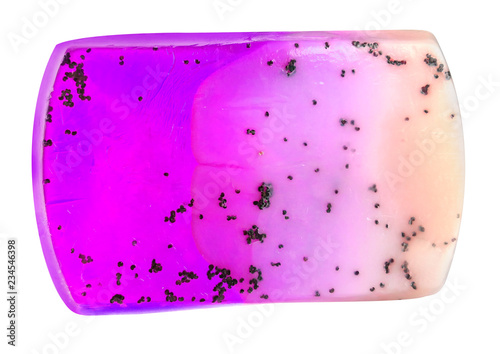 Handmade natural purple solid soap with exotic seeds, isolated on white background, clipping path included