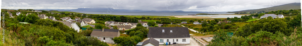 Panorama of Mountain and ocean landscape in Mulranny, Great Western Greenway trail
