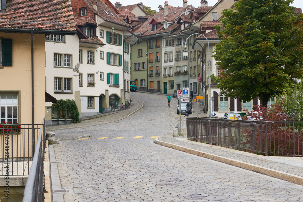 Quiet Bern street in old historical city center.