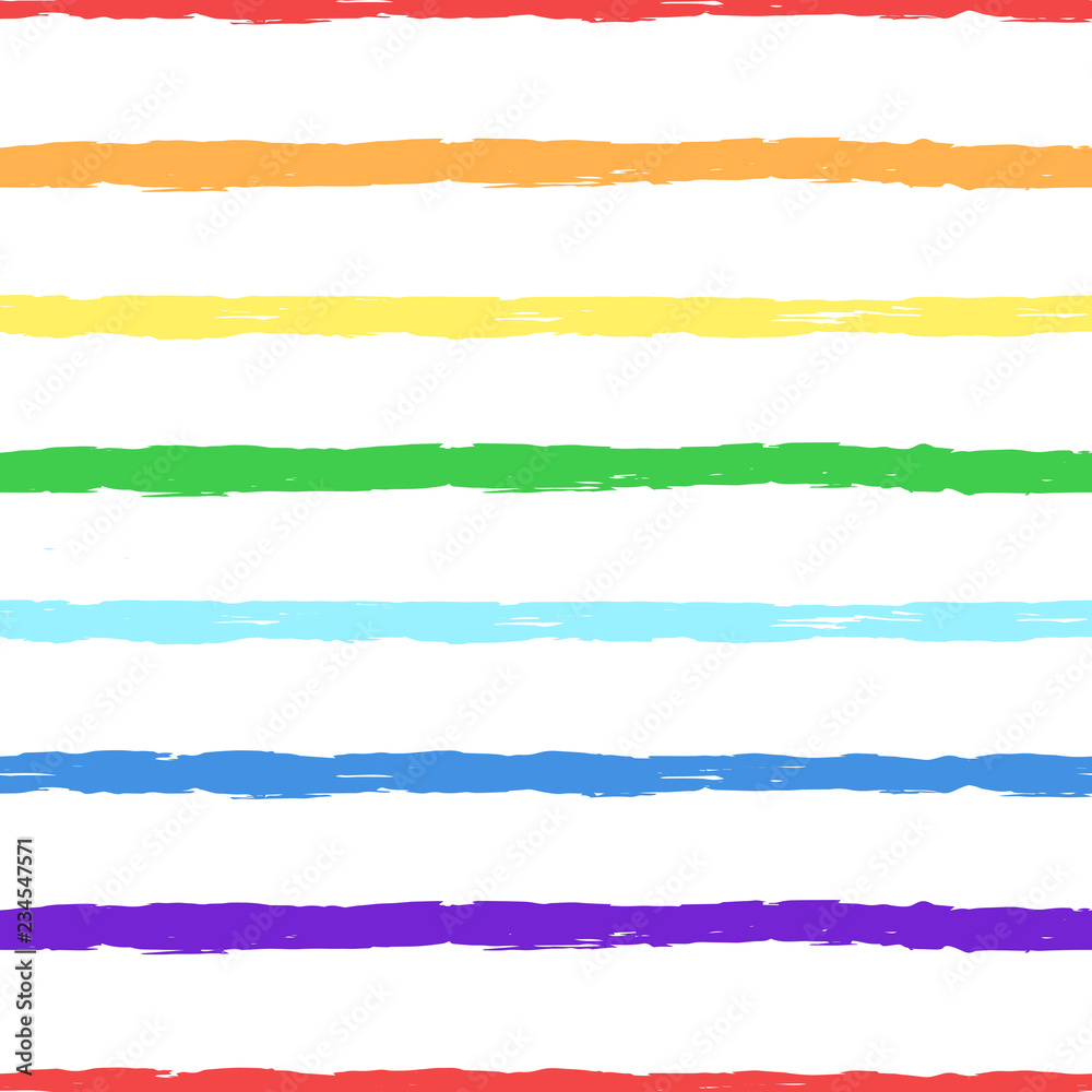 Rainbow. Horizontal striped seamless pattern. Hand-drawn dry brush colorful stripes. Rainbow color texture for backdrop, LGBT flag. Summer or spring pattern for kids, print, textile. Vector. Rainbow. Horizontal striped seamless pattern. Hand-drawn dry brush colorful stripes. Rainbow color texture for backdrop, LGBT flag. Summer or spring pattern for kids, print, textile. Vector.