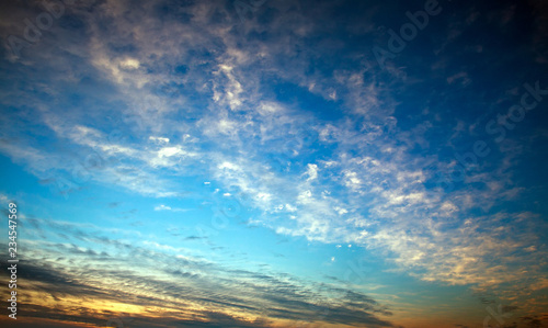 Colorful sunrise with clouds on sky, nature beauty background