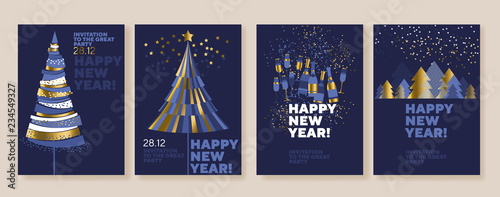 New Year and abstract Christmas tree posters
