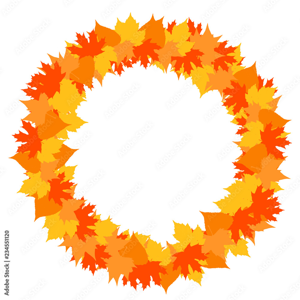 Happy Thanksgiving typography poster. Empty circle with leaves on white background
