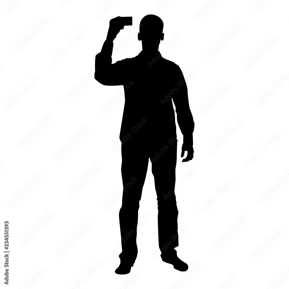Man shows card in his hand Business card in hand businessman silhouette icon black color illustration