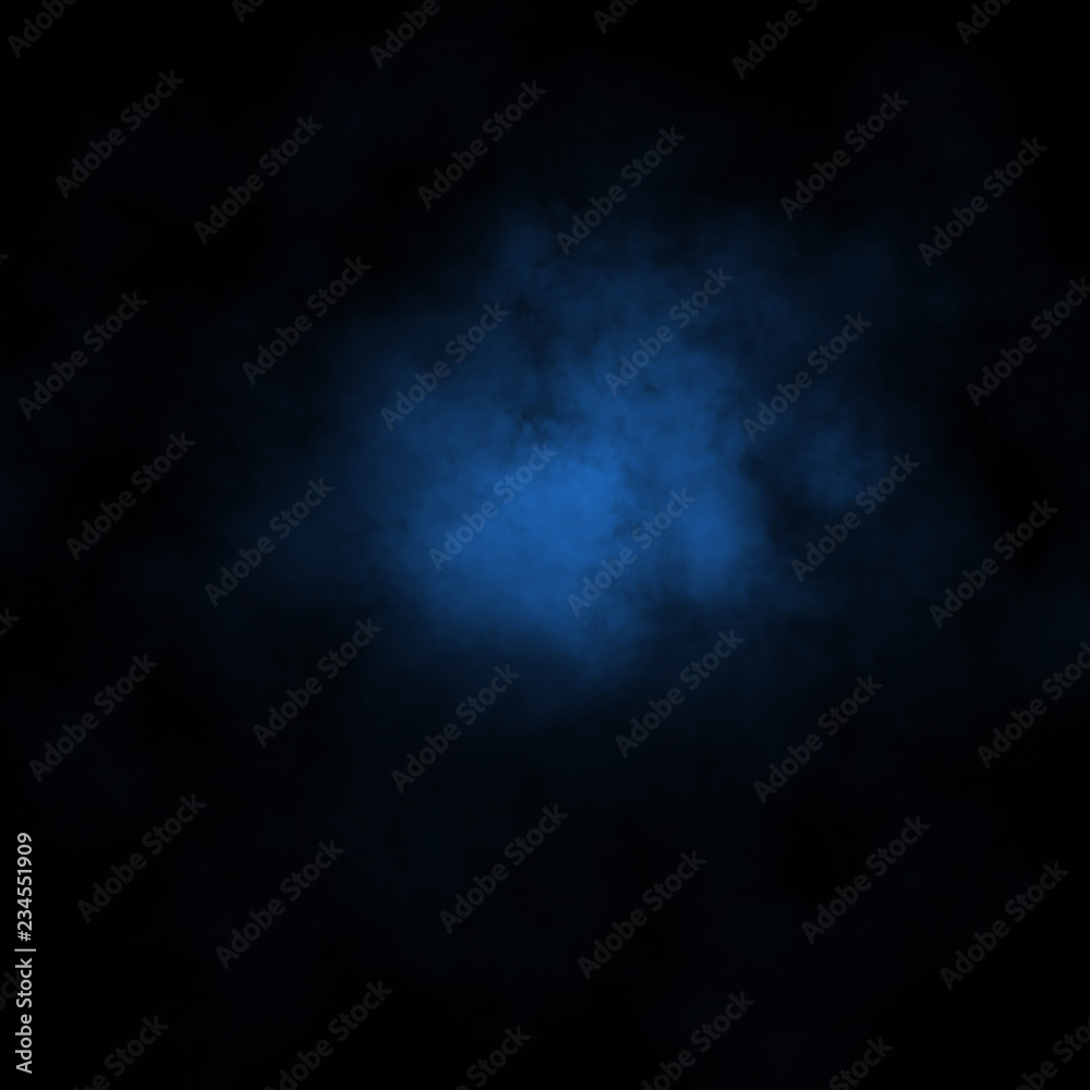 Obraz premium Blue fog and mist effect on black stage studio showcase room background.