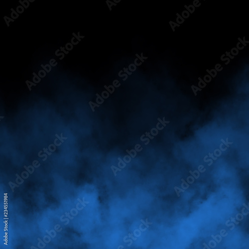 Blue fog and mist effect on black stage studio showcase room background. © artistmef
