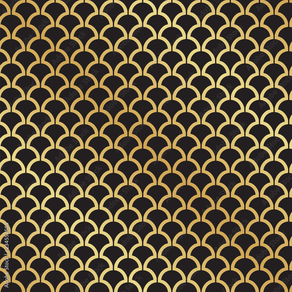 Seamless abstract Art Deco leaf black and gold vector pattern