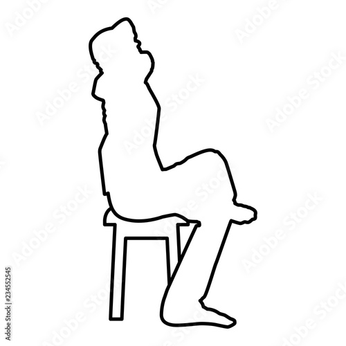 Man sitting pose with hands behinds head Young man sits on a chair with his leg thrown silhouette icon black color outline